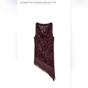 Zara Sleeveless Velvet Floral Fringe Top - Burgundy